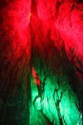 Lights in different colours in the cave